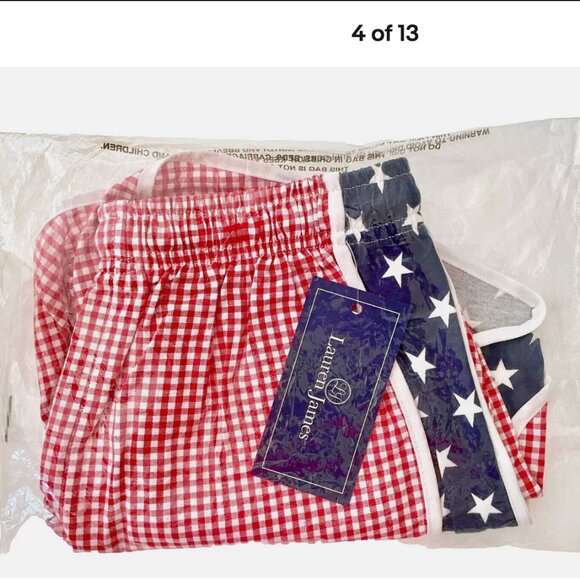 NWT! NEW! LAUREN JAMES SHORTIES RED GINGHAM BLUE STARS USA SHORTS WOMENS SIZE XS - Picture 5 of 7